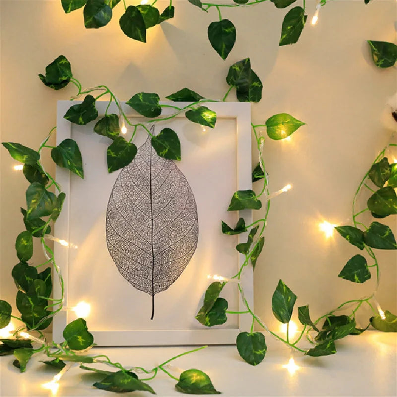 Vine Hanging Garland String Light Artificial Lvy LED StringLight for Bedroom Party Garden Wall Room Battery Powered