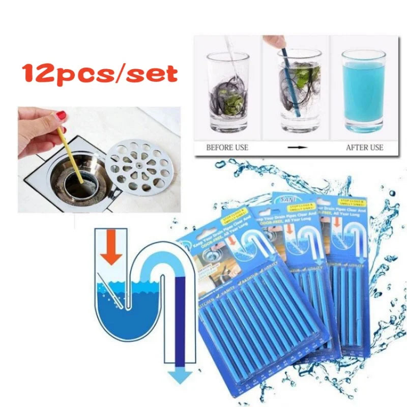12pcs Pipeline Bathtub Decontamination Drain Cleaners Kitchen Sink Filt Sticks Sewer Cleaning Rod for Kitchens