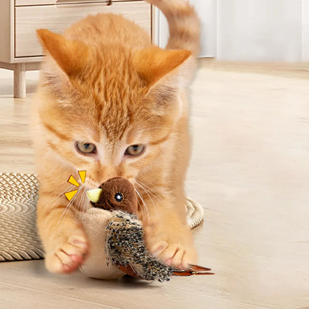 Flying Bird Cat Toy Interactive Cat Toys Kitten Chirping Bird Toy Plush Cats Pets Teasing Toys Chirping Flapping Bird(no Flying)