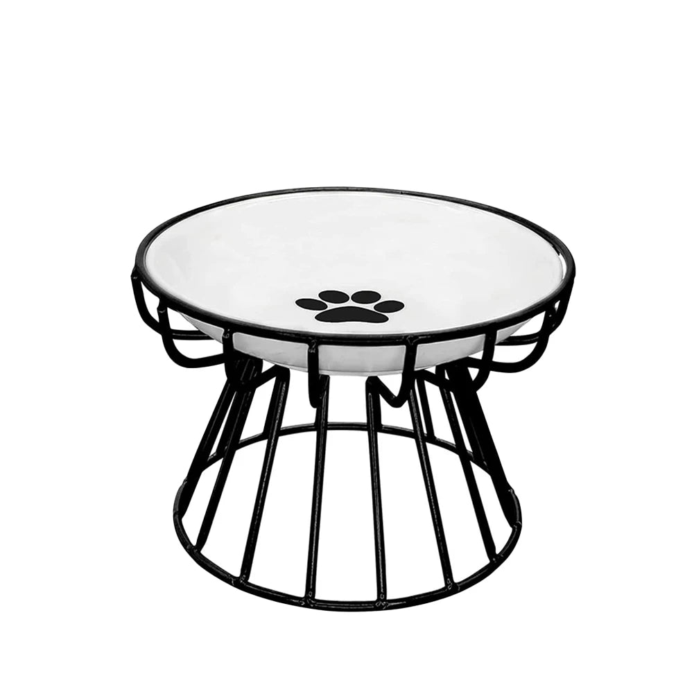 2024 New Pet Ceramic Bowl Iron Rack Cat Food Snacks Canned Plate Anti-Black Chin Anti-Turning Water Does Not Leak Easy To Eat