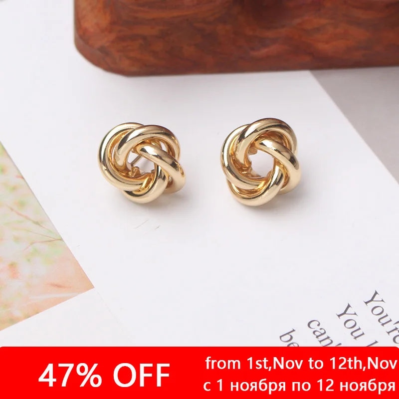 Tiny Metal Stud Earrings for Women Gold Color Twist Round Earrings Small Unusual Earrings boucles d'oreilles Fashion Jewelry - You Offer