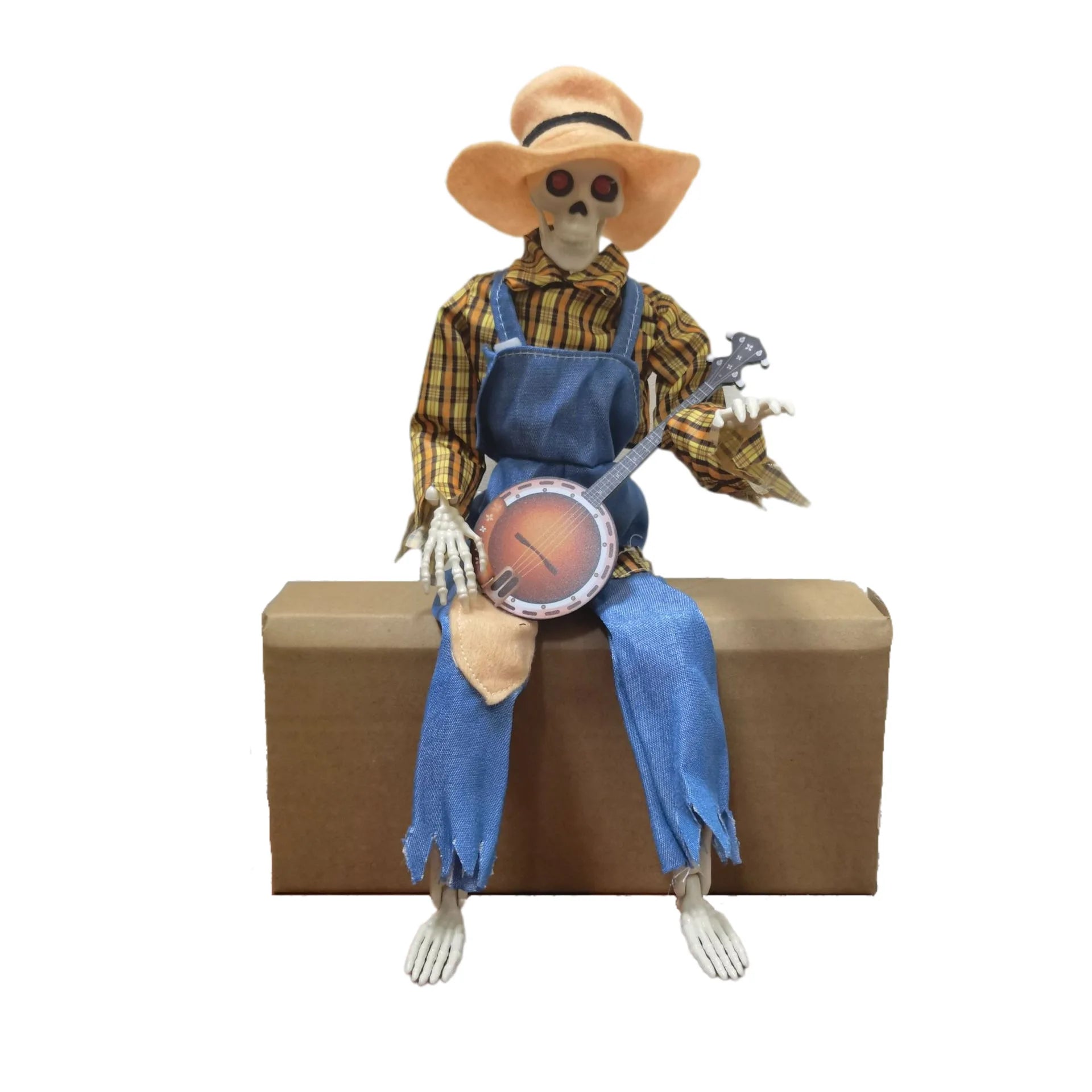 Halloween Banjo Scarecrow Playing Skeletons Animatronics Banjo Skeletons Decoration for Halloween Indoor Outdoor Yard Lawn Party