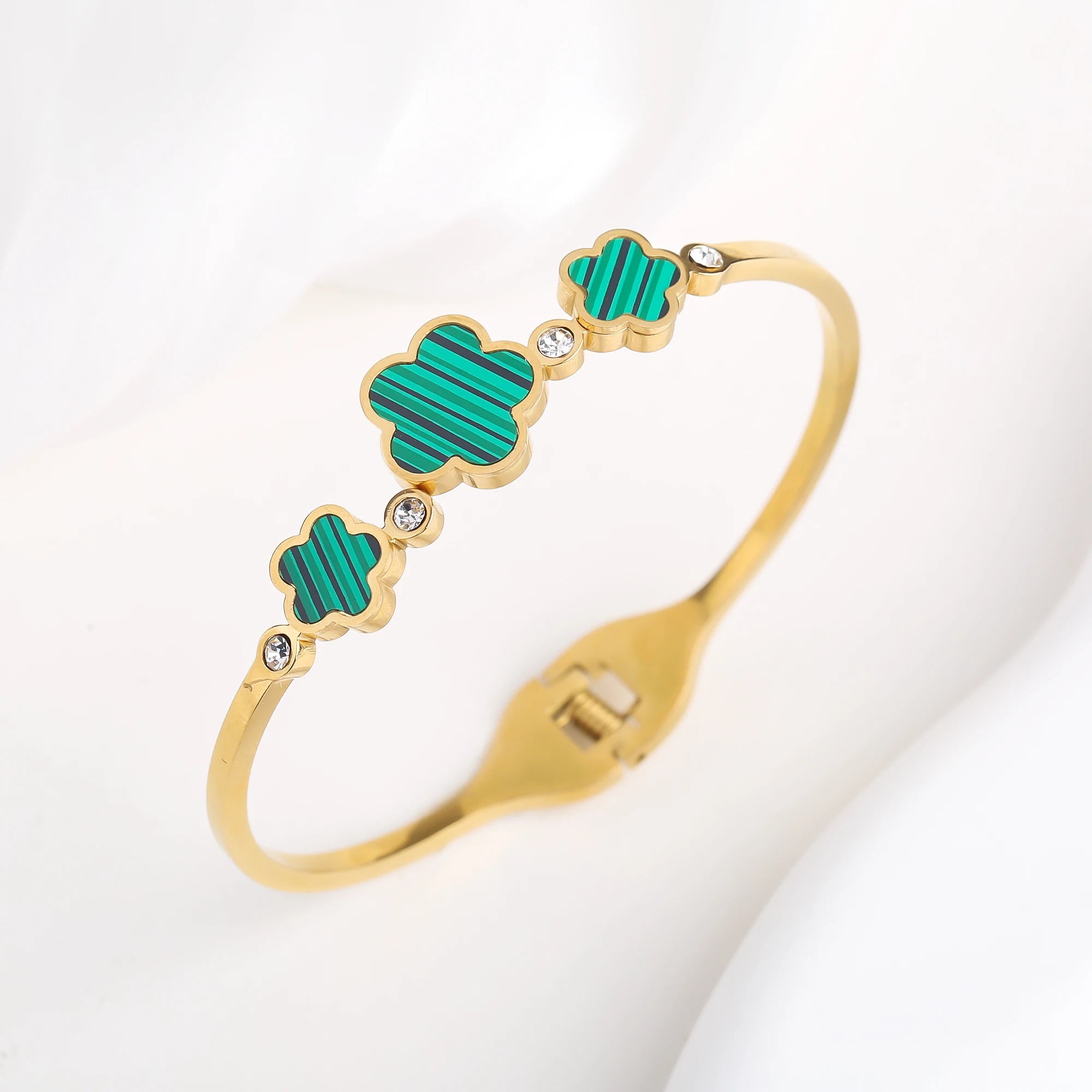 Simple Stainless Steel White Shell Five Leaf Flower Bangle Classic Clover Wrist Jewelry Luxury for Woman Party Jewelry Gift - You Offer