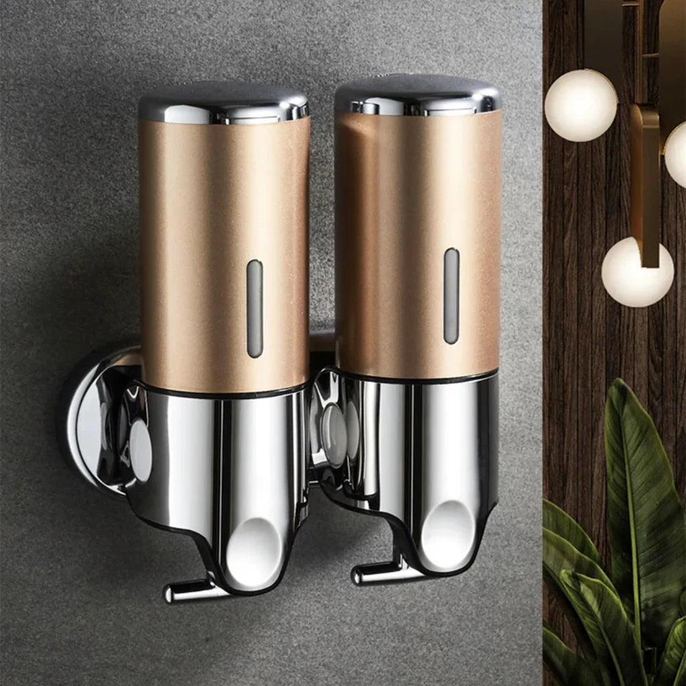 Wall Mounted Shower Dispenser Manual Single/Double Pump Black Shampoo Liquid Kitchen Bathroom Accessory