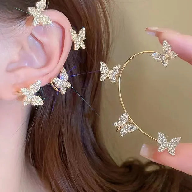 Silver Plated Metal Butterfly Ear Clips Without Piercing For Women Sparkling Zircon Ear Cuff Clip Earrings Wedding Jewelry - You Offer