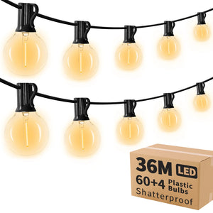 G40 LED 36 m outdoor string light with 64 plastic bulbs Attachable outdoor string light for gardens, weddings, parties, terraces