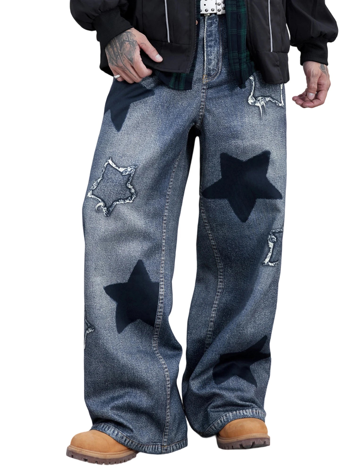 2026 Collection Men Jeans Urban Cool Stars Embroidery Loose Casual Jeans Trousers Streetwear for Daily Party - You Offer