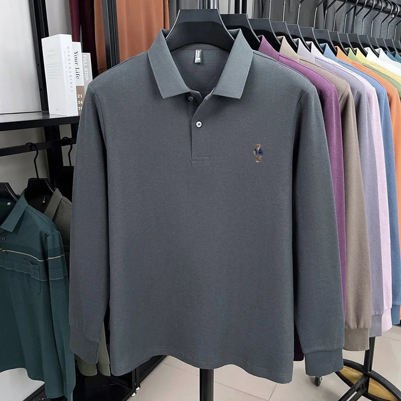 100% pure cotton men's trendy luxury brand autumn long sleeved polo shirt designer teddy bear embroidery business casual T-shirt