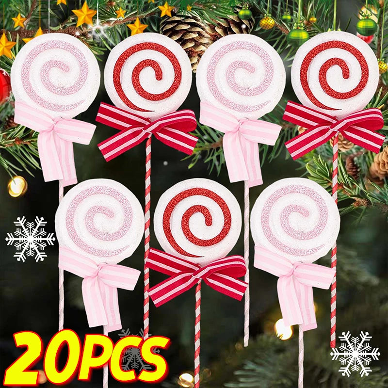 20/1x Christmas Candy Cane Ornaments Plastic Glitter Xmas Tree Hanging Pendants Twisted Crutch Candy Canes New Year Party Favors