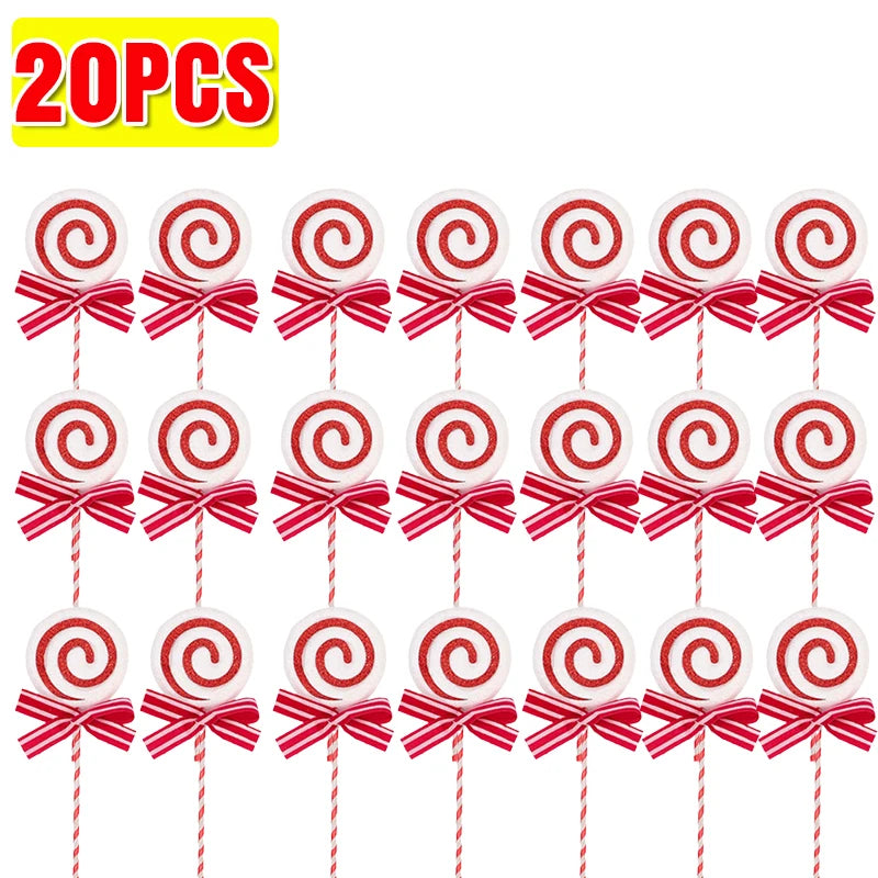 20/1x Christmas Candy Cane Ornaments Plastic Glitter Xmas Tree Hanging Pendants Twisted Crutch Candy Canes New Year Party Favors