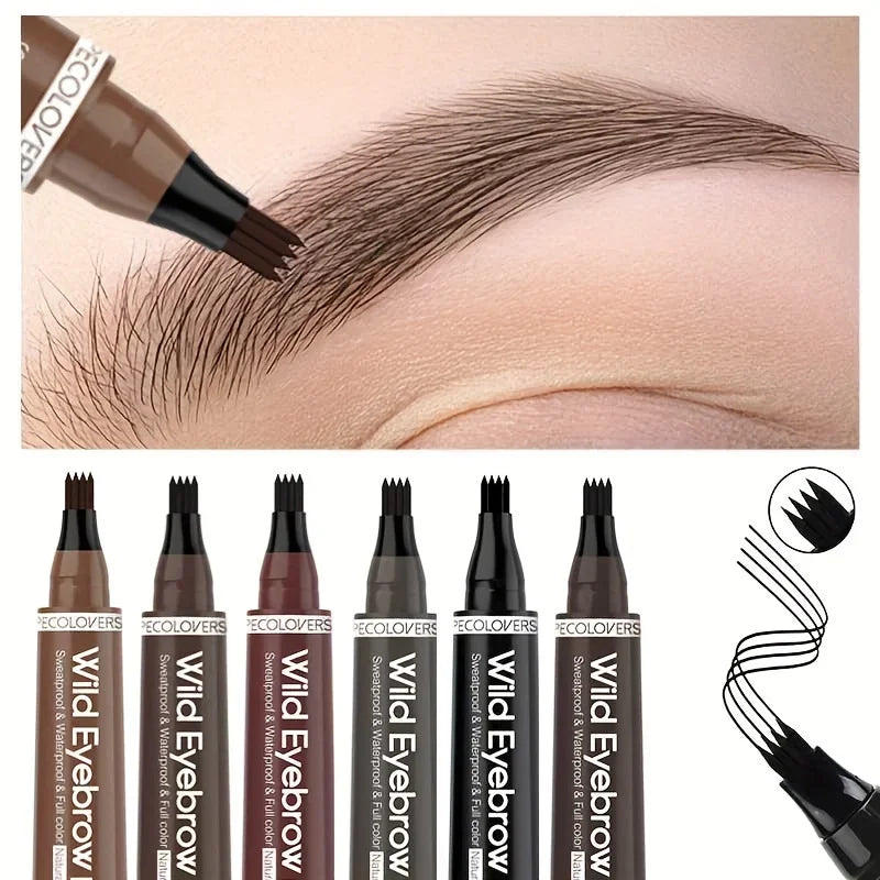 5 Colors Liquid Eyebrow Pen, Long Lasting Eyebrow Tattoo Pen, 4-splitted Head Eyebrow Tint Pen , Gray Brown Eyebrow Makeup