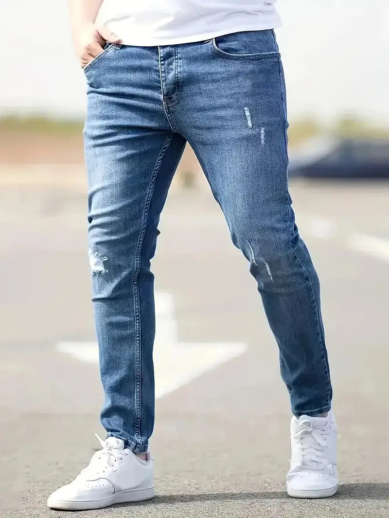 Mens Jeans Casual Skinny Pants Stretch Denim Trousers Male Slim Fit Straight Pants Fashion Jeans Soild Pencil Pants Man Clothing - You Offer