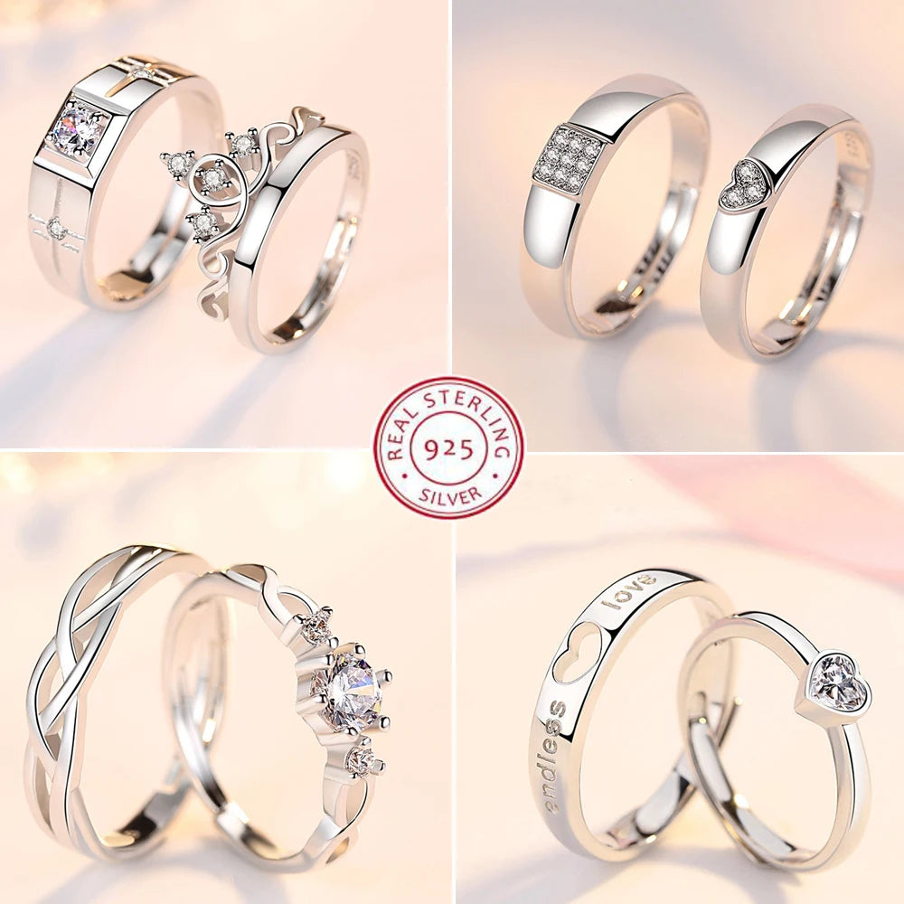 2Pcs 925 Sterling Silver Couples Ring Sets Light Polishing Simple Ring for Woman Man Classic Wedding Fine Jewelry Circle - You Offer