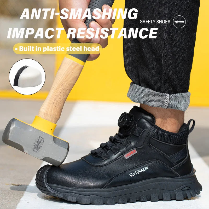 Rotating Button Indestructible Shoes Safety Boots Men Steel Toe work Boots Waterproof Non-slip Puncture-Proof Protective Shoes