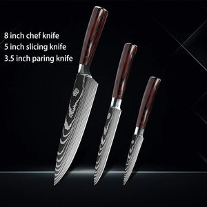 Chef knife 1-10Pcs Set Laser Damascus Pattern Kitchen Knives Sharp Japanese Santoku Slicing Utility Knife Cleaver Boning Knives - You Offer
