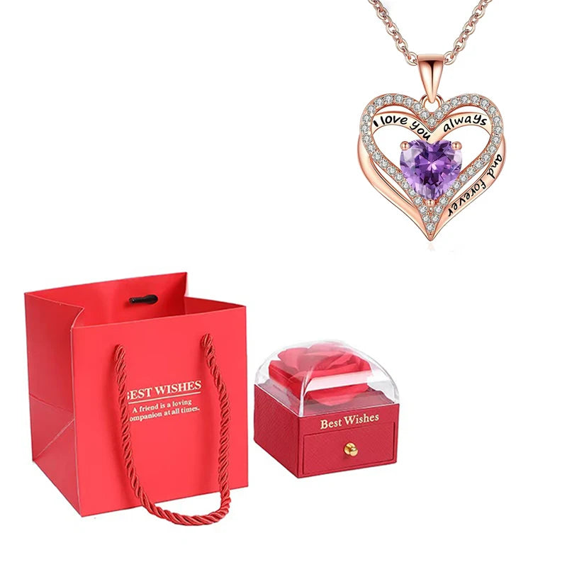 Heart Pendant Necklaces For Women With Rose Flower Gift Box Girlfriend Mother Family Birthday Fashion Romantic Surprise Gifts - You Offer