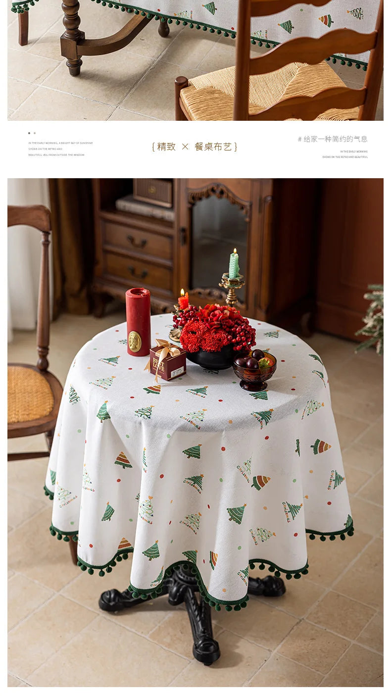 2025 new high-end tablecloth household round table rectangular table festive atmosphere Christmas party tablecloth