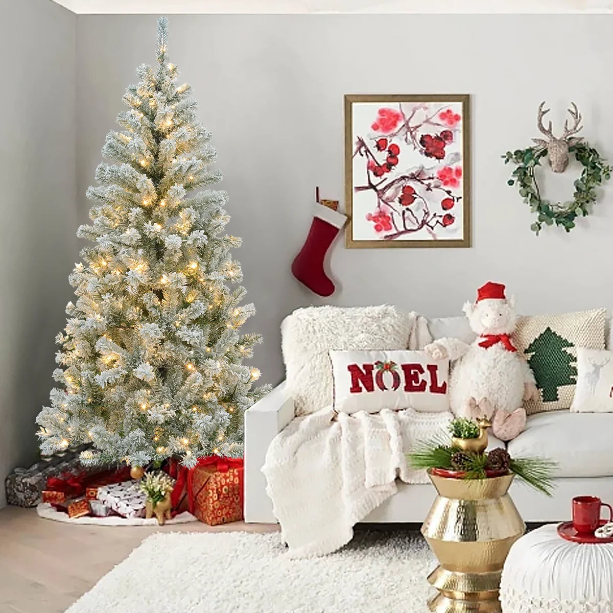 6FT/6.23FT Pre-lit Falling Snow Artificial Christmas Tree, Indoor, Holiday, DIY, Home, Room, Kitchen, Party, Christmas Decor