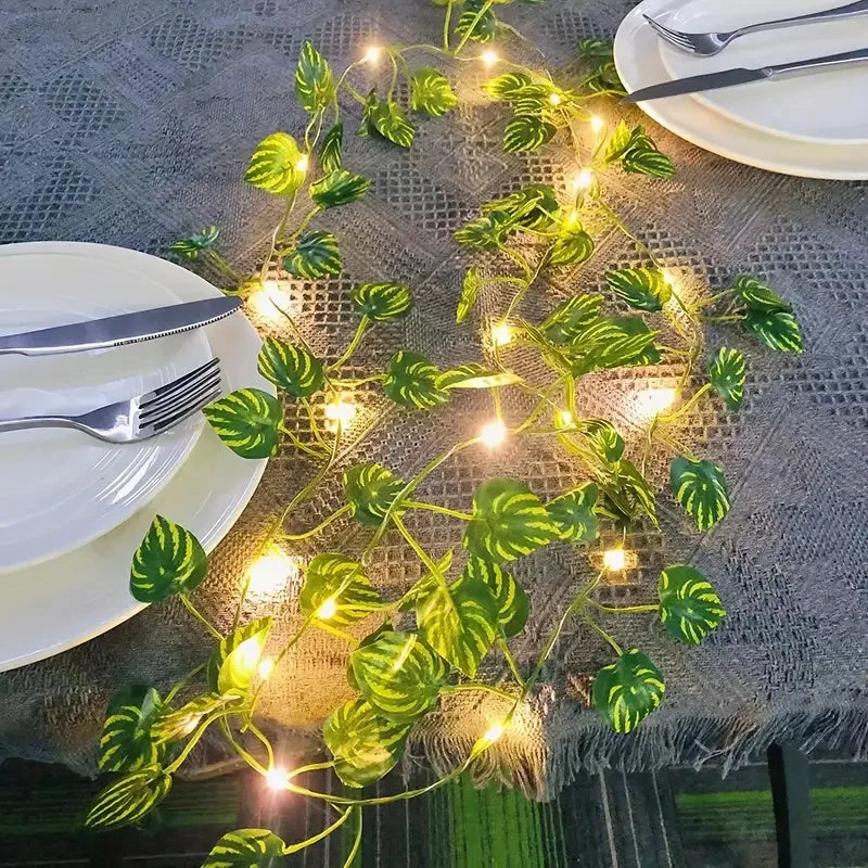 Vine Hanging Garland String Light Artificial Lvy LED StringLight for Bedroom Party Garden Wall Room Battery Powered