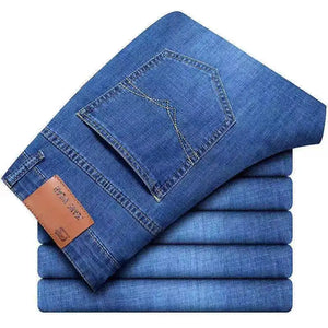 Men's Comfortable Soft Business Casual Denim Trousers Slim Fit Straight Pants Fashion Male Brand Light Luxury Stretch Clothing - You Offer
