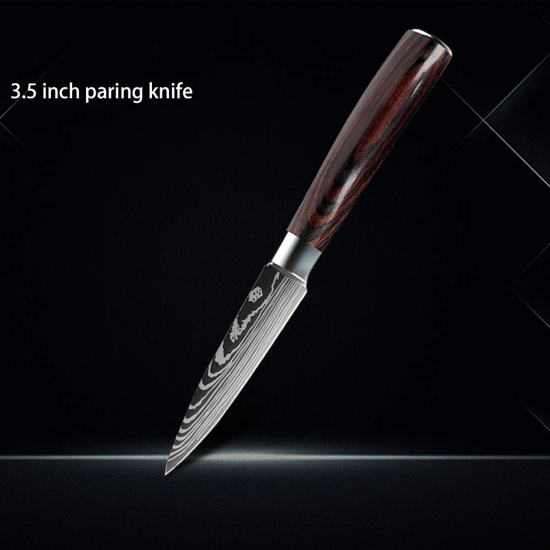 Chef knife 1-10Pcs Set Laser Damascus Pattern Kitchen Knives Sharp Japanese Santoku Slicing Utility Knife Cleaver Boning Knives - You Offer