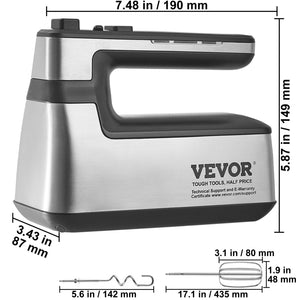 VEVOR Cordless Electric Hand Mixer Continuously Variable Electric Handheld Mixer Baking for Whipp Mixing Egg Cookie Cake Cream - You Offer
