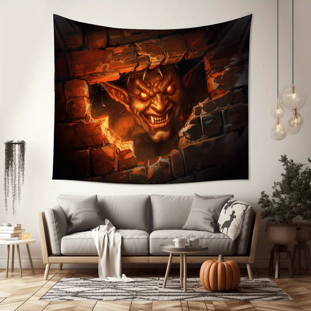 Terrifying Demon Illusion Tapestry - 3D Halloween Decor, Perfect for Gothic Rooms and Horror Theme Walls