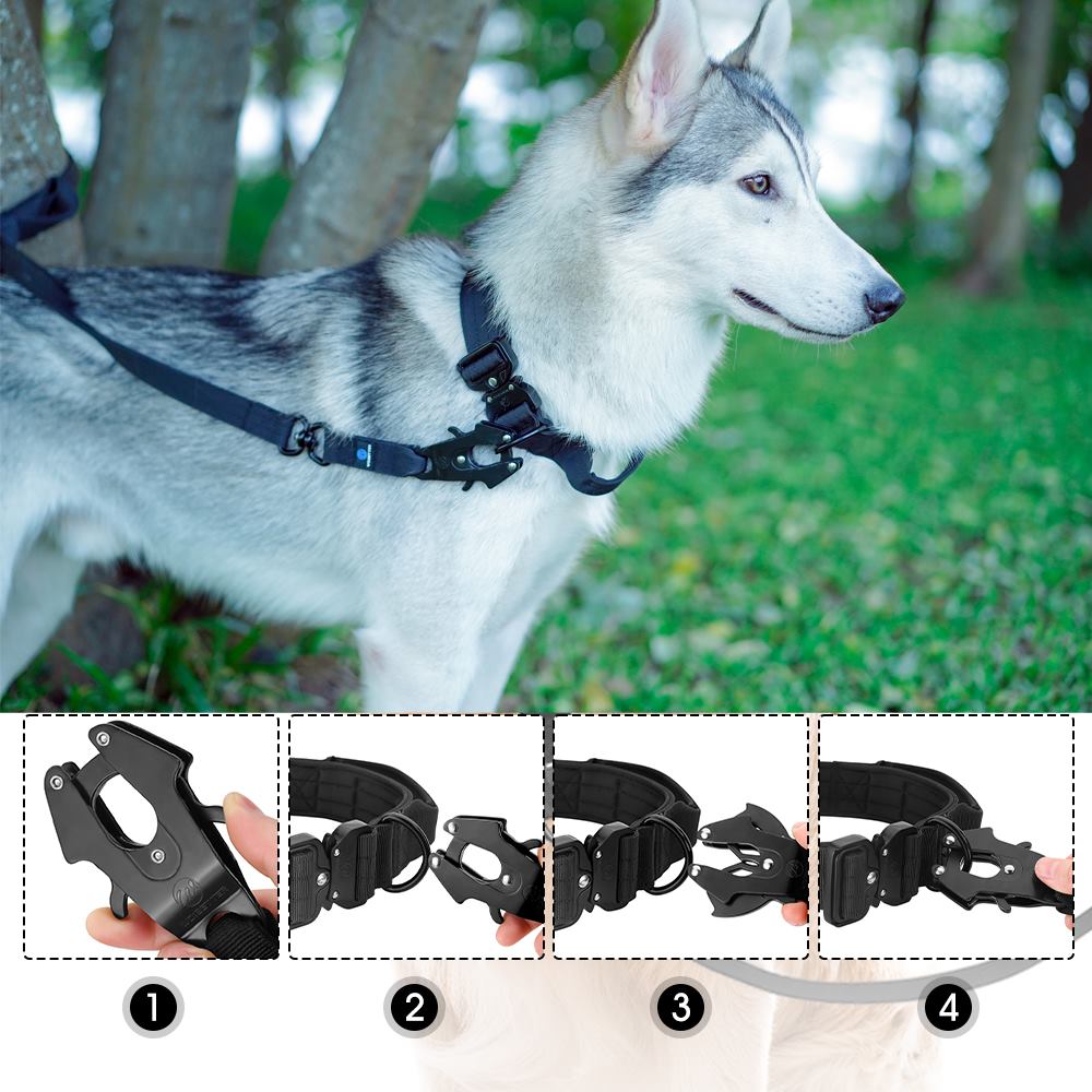 Tactical dog collar leash set leash handle military can dur nylon pit dog, medium large walking training pet accessories