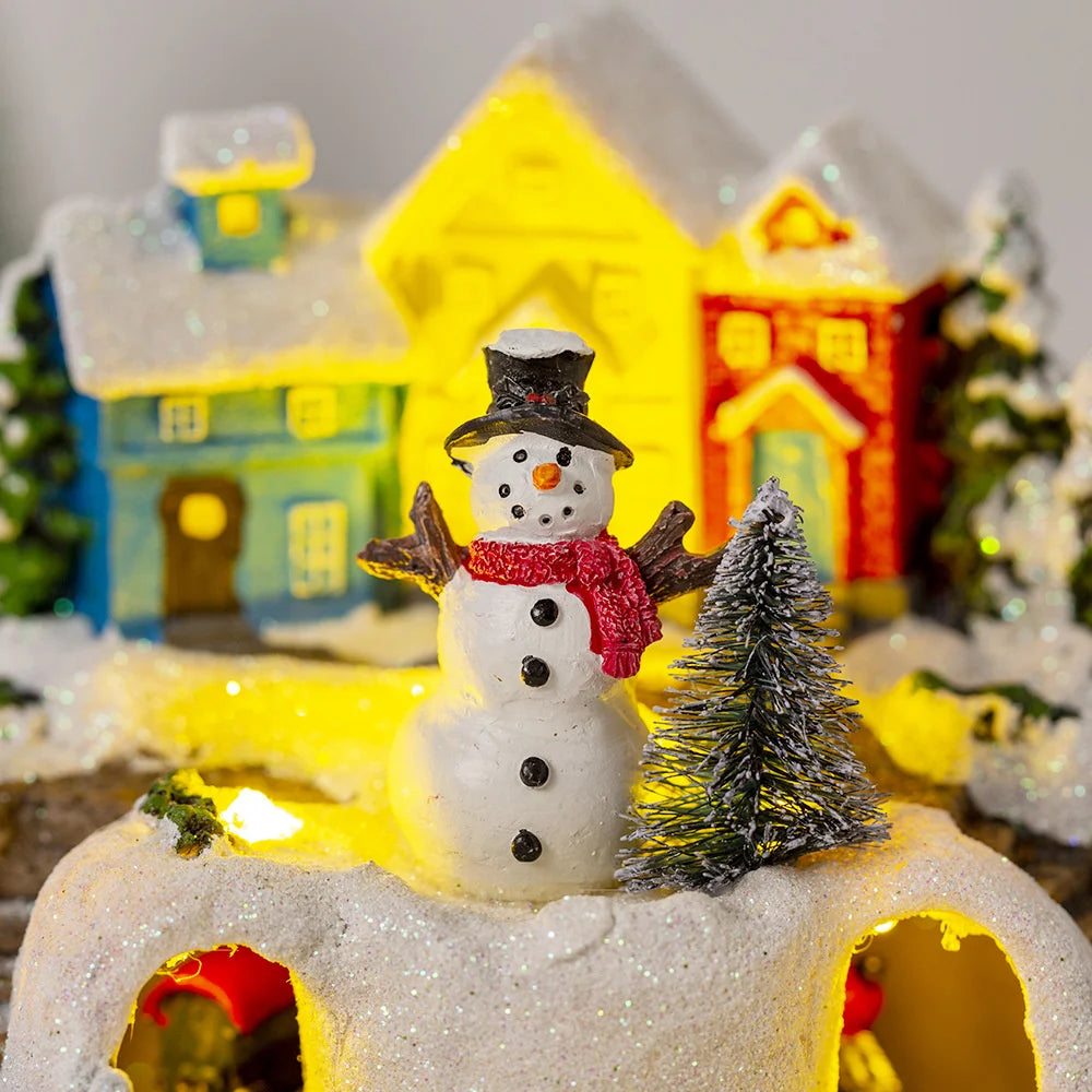Christmas House Village Electric Music Box Glowing Christmas Snow Village Santa Claus House Miniature Ornaments Xmas Decor