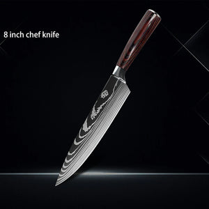 Chef knife 1-10Pcs Set Laser Damascus Pattern Kitchen Knives Sharp Japanese Santoku Slicing Utility Knife Cleaver Boning Knives - You Offer
