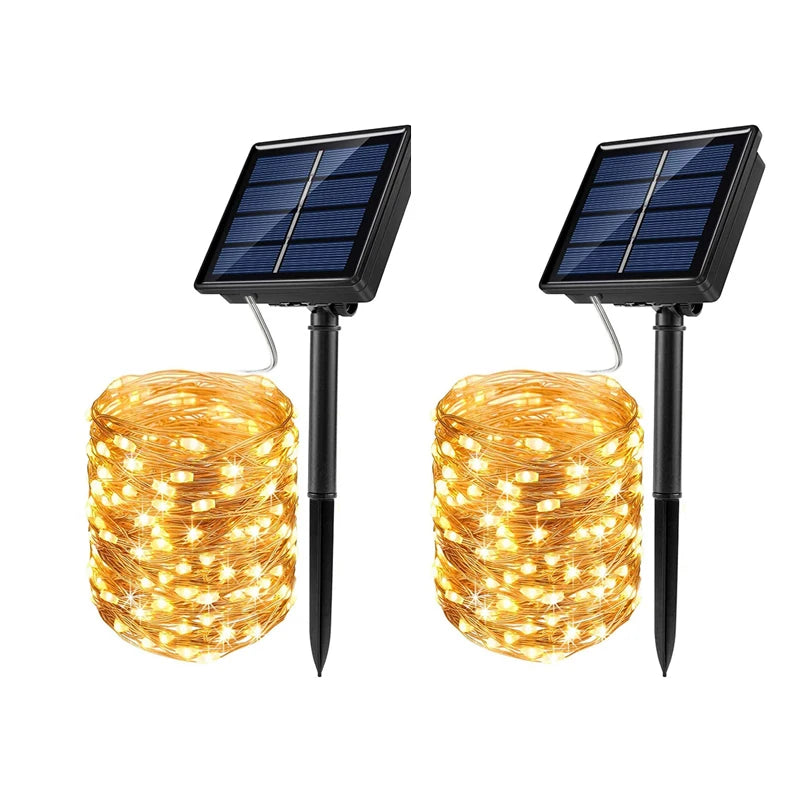 1/2 PCS Outdoor Waterproof Solar Light String 50/100/200/300 LED Waterproof 8 Modes Copper Wire Solar Fairy Light