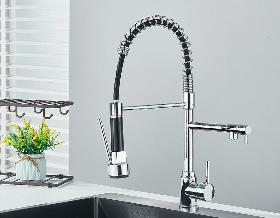 Pull Down Spring Kitchen Faucet Single Lever Hot Cold Mixer Water For Kitchen Sink Dual Spout Nozzle Faucets Crane - You Offer