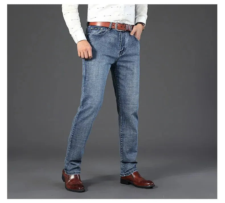 Wthinlee New Business Men's Jeans Casual Straight Stretch Fashion Classic Blue Black Work Denim Trousers Male Brand Clothing - You Offer