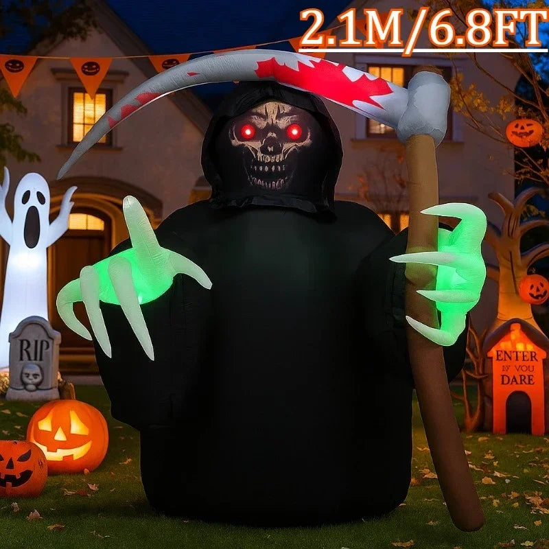 6.8FT Party & Holiday DIY Decorations Halloween Inflatables Toy Grim Reaper with Build-in LEDs Blow Up Yard Lawn Patio Decor