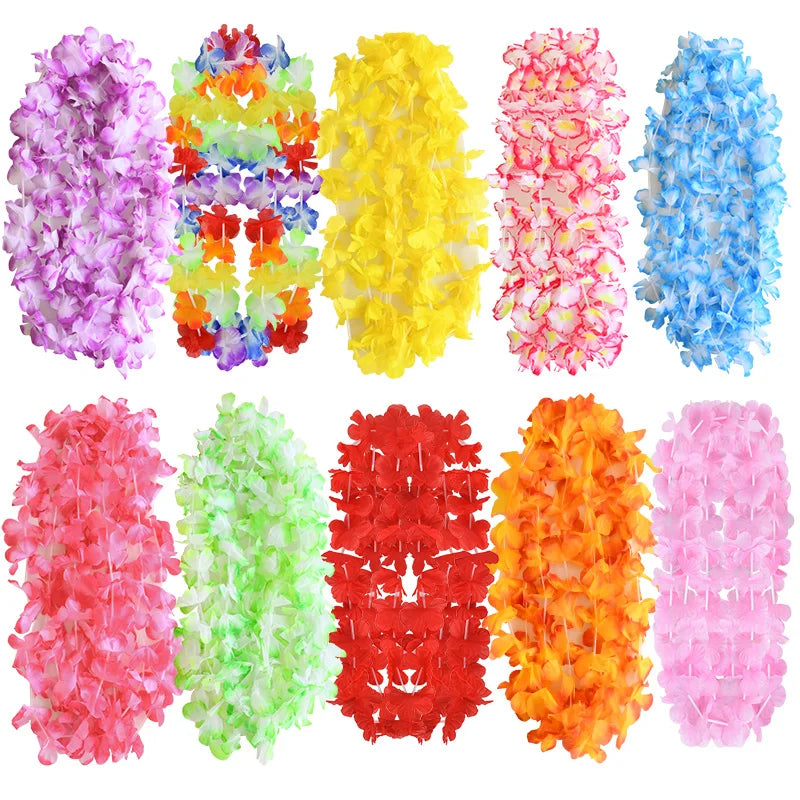 5-50Pcs Hawaiian Artificial Flower Necklace Summer Tropical Beach Birthday Party Decoration Supplies Wedding Favors for Guests