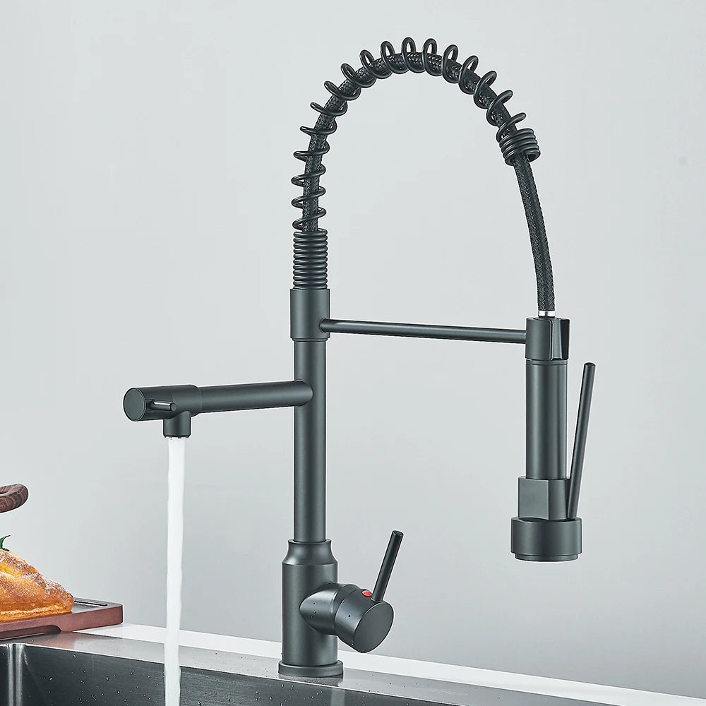 Pull Down Spring Kitchen Faucet Single Lever Hot Cold Mixer Water For Kitchen Sink Dual Spout Nozzle Faucets Crane - You Offer