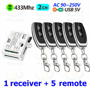 433MHz Universal Wireless Remote Control Switch 2 CH,AC 110V 220V RF Relay Receiver,for Light/Fan/Motor/Garage Door Opener etc