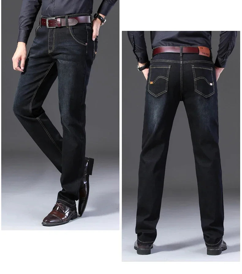 Classic Black Men's Jeans Straight Leg Baggy Plus Size Pants Wear Comfortable Dark Pants Thin Pants for Dad Gift Dad Pants - You Offer
