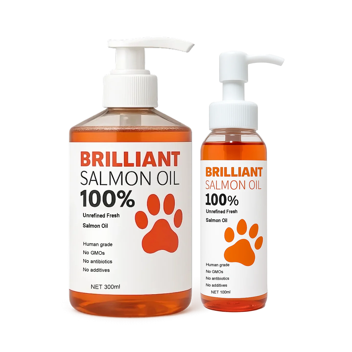 300ml/10.15 fl oz, 100ml/3.38 fl oz Human Grade Salmon Oil for Dogs&Cats – Omega Fatty Acids Supplement for Optimal Health & Nut