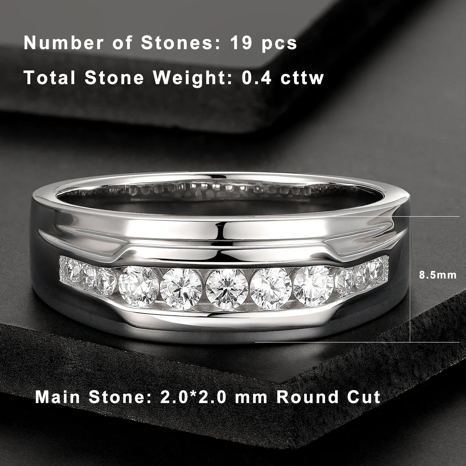 Newshe Full Moissanite Wedding Band for Men 925 Sterling Silver Engagement Rings Pave Round Eternity Promise Ring Size 7-13 - You Offer