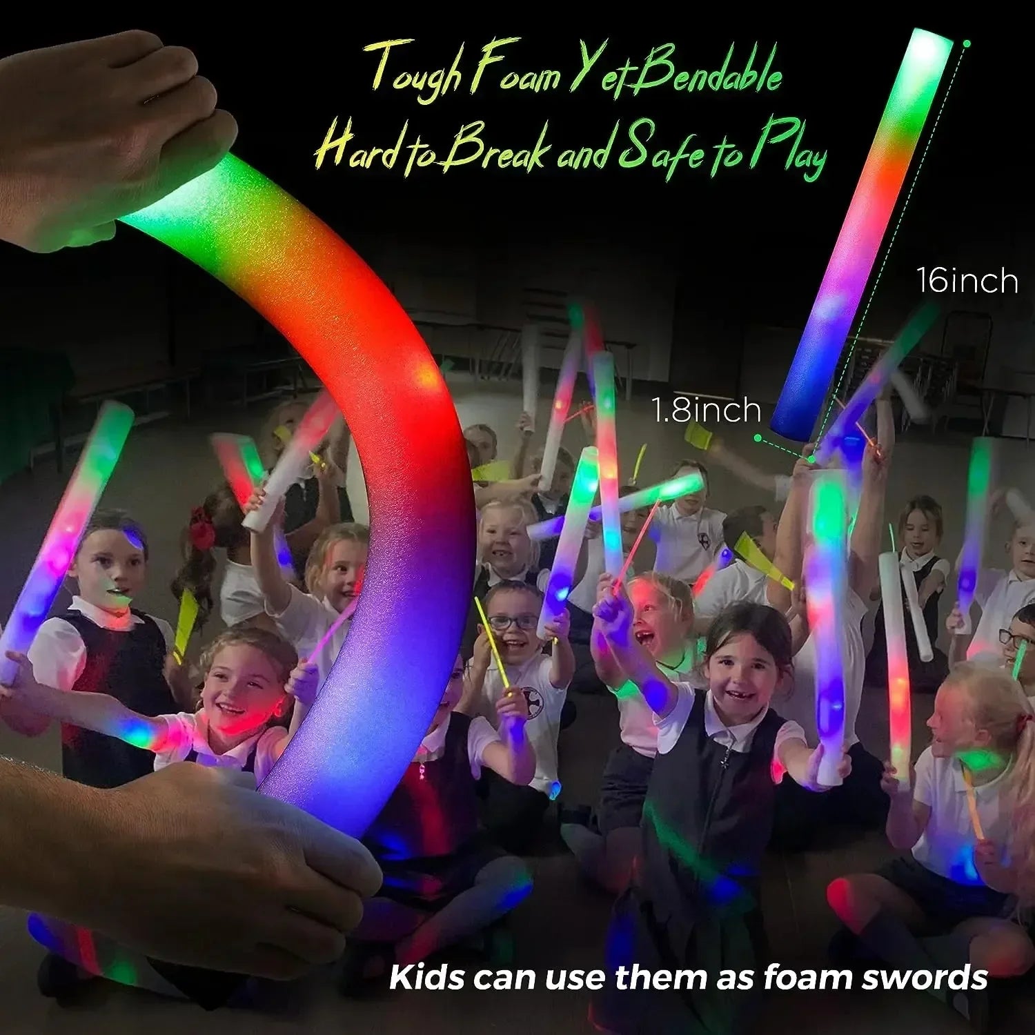 1-50PCS LED Glow Sticks Bulk Colorful RGB Glow Foam Stick light Stick Cheer Tube Dark Light for Concerts Birthday Wedding Party