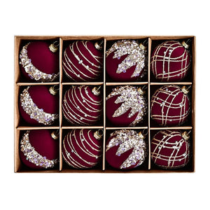6CM 12PCS Premium Flocking Velvet Diamond Sequin Christmas Ball Window Hanging Home Christmas Decoration
