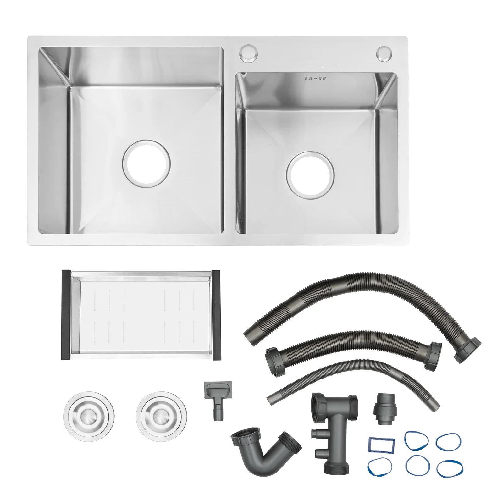 Double Basin Stainless Steel Sink w/ Drainer 30L+23L Capacity 201 Grade, Bathroom Kitchen Accessories Household Items - You Offer