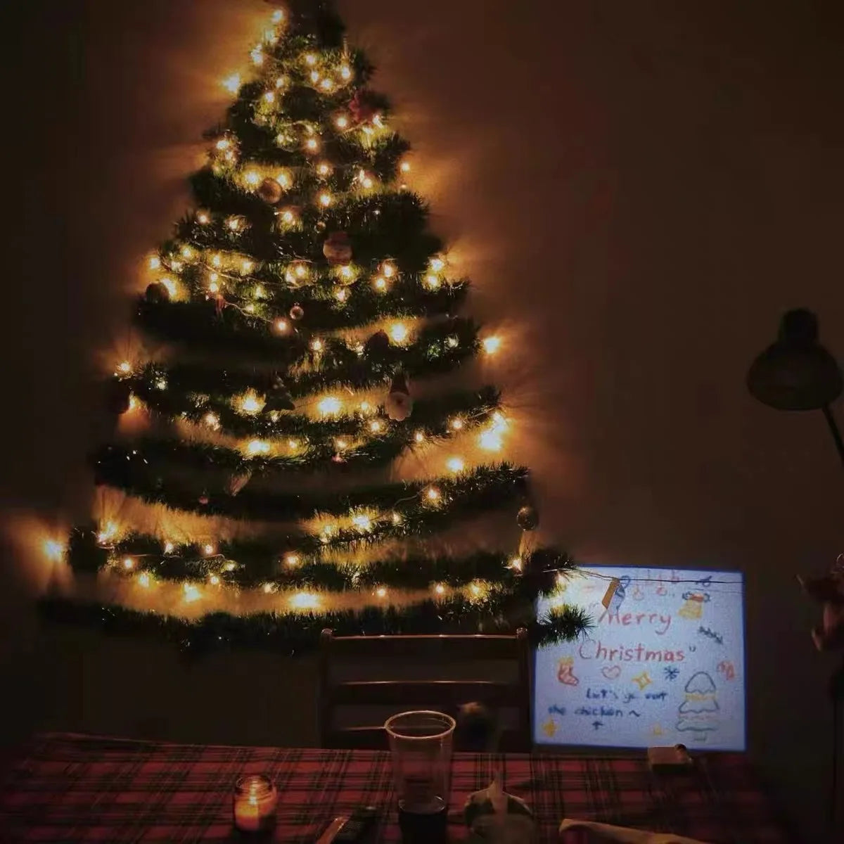 Christmas Atmosphere Rattan Warm Light Diy Wall Mounted Christmas Tree Holiday Atmosphere Decorative Light Window Hanging Light