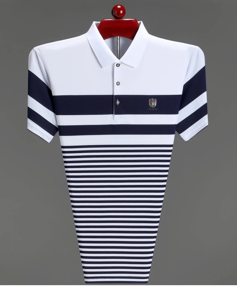 High quality fashion striped short sleeve polo shirt men's luxury brand embossed design summer new breathable T-shirt golf top