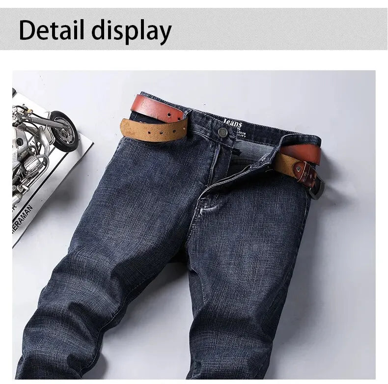 Wthinlee New Business Men's Jeans Casual Straight Stretch Fashion Classic Blue Black Work Denim Trousers Male Brand Clothing - You Offer