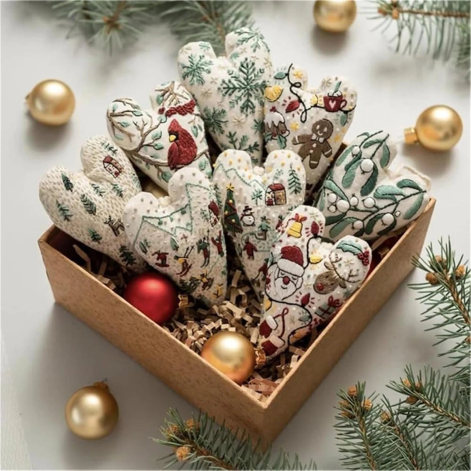 New Embroidery Christmas Ornament Kits Xmas Tree DIY Heart Embroidery Christmas Decoration Heart Cross Stitch Kit with Needles