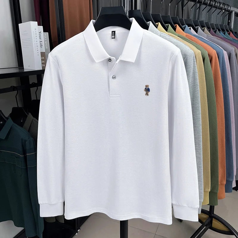100% pure cotton men's trendy luxury brand autumn long sleeved polo shirt designer teddy bear embroidery business casual T-shirt