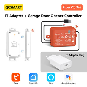 QCSMART ZigBee 3.0 Garage Door Wireless Sensor Opener Controller Tuya Smart Life App Remote Voice Control Google Assistant Alexa