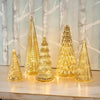 Set of 5 Illuminated Mercury Glass Trees, Upgrade Christmas Trees LED, Gold Tree Figurine for Home Party Mantel Decor Xmas Gift